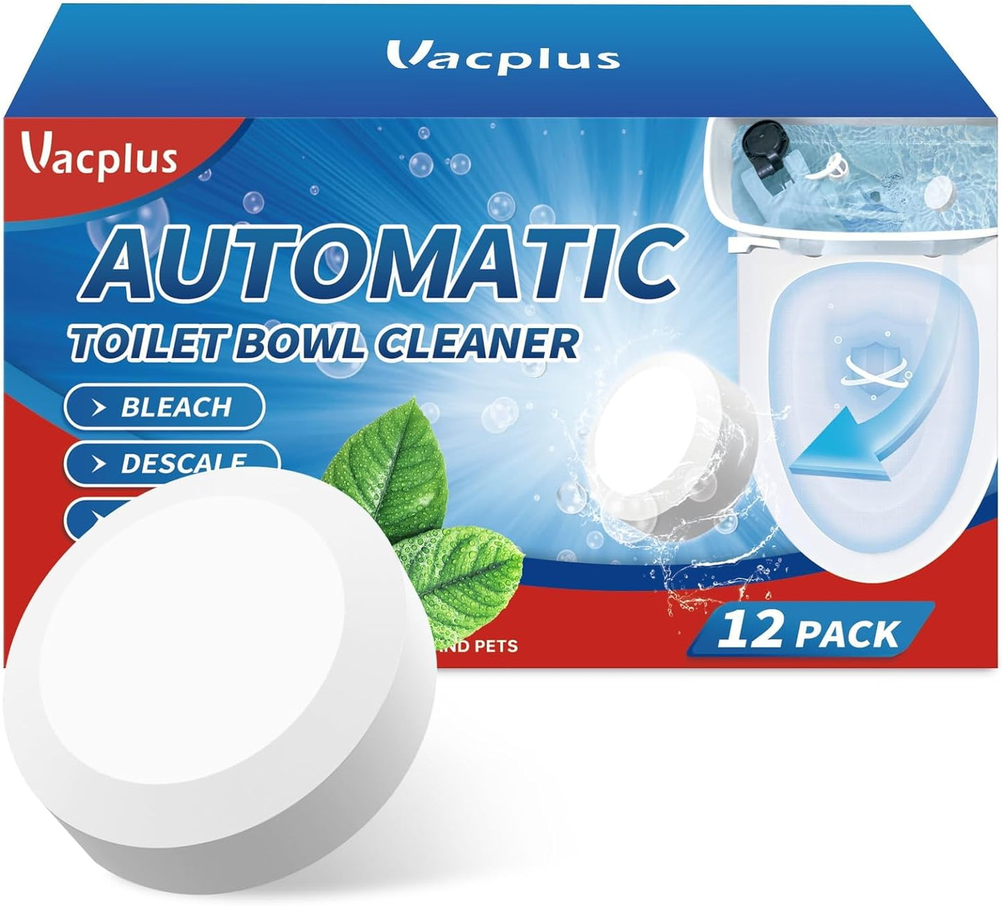 Vacplus Toilet Bowl Cleaners - 6 PACK, Household Toilet Cleaner, Automatic Toilet Bowl Cleaners with Bleach, Sustained-Release Toilet Tank Cleaners for Deodorizing and Descaling, 1.76 Ounces Each