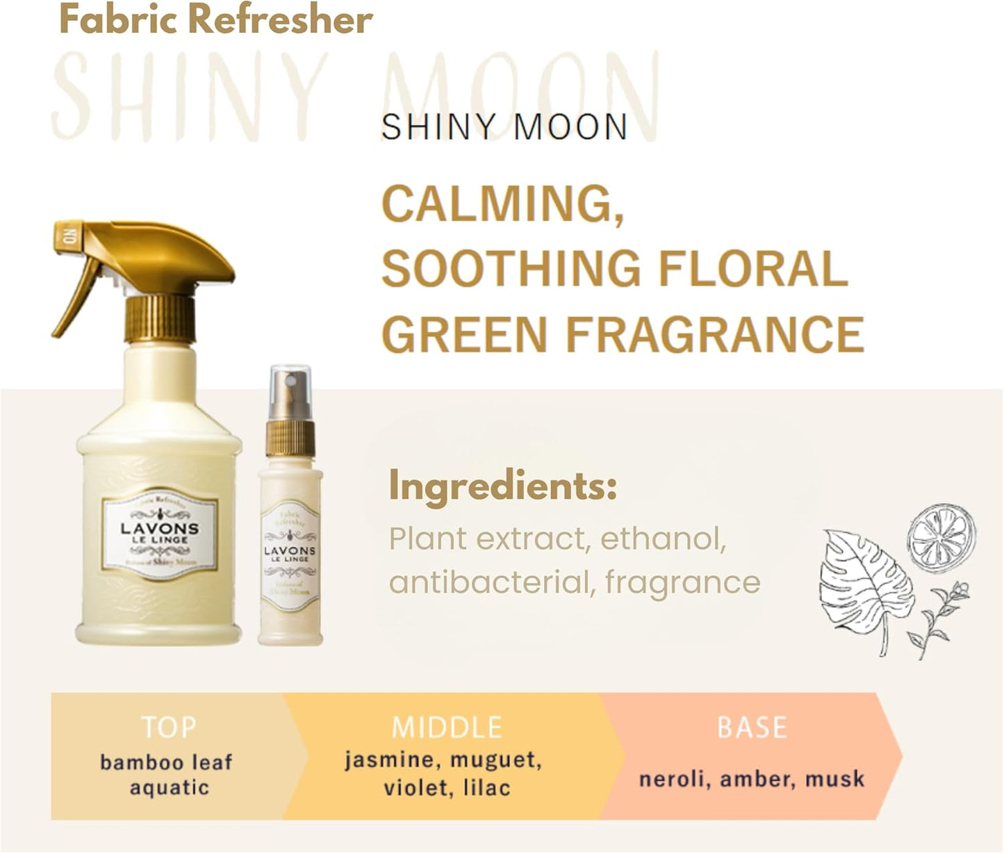 LAVONS Fabric Spray Freshener for Carpet Fresh, Pet Safe Linen Spray for Bedding, Organic Fabric Refresher Spray for Home & Offices, Natural Carpet Freshener from Japan, 12.5 Fl Oz SHINY MOON