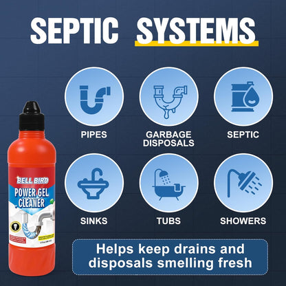 Bell Bird Drain Clog Remover & Pipe Cleaner - Thick Power Gel Dissolves Hair, Grease, and Soap Scum - Septic Safe Odor Eliminator for Kitchen Sinks, Tubs, Showers & Toilets (Pack of 1)