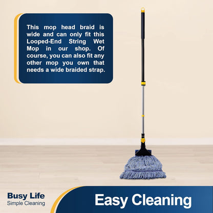 Yocada Looped-End String Wet Mop Heavy Duty Cotton Mop Commercial Industrial Grade Telescopic Iron Pole Jaw Clamp Floor Cleaning 55.1 inch