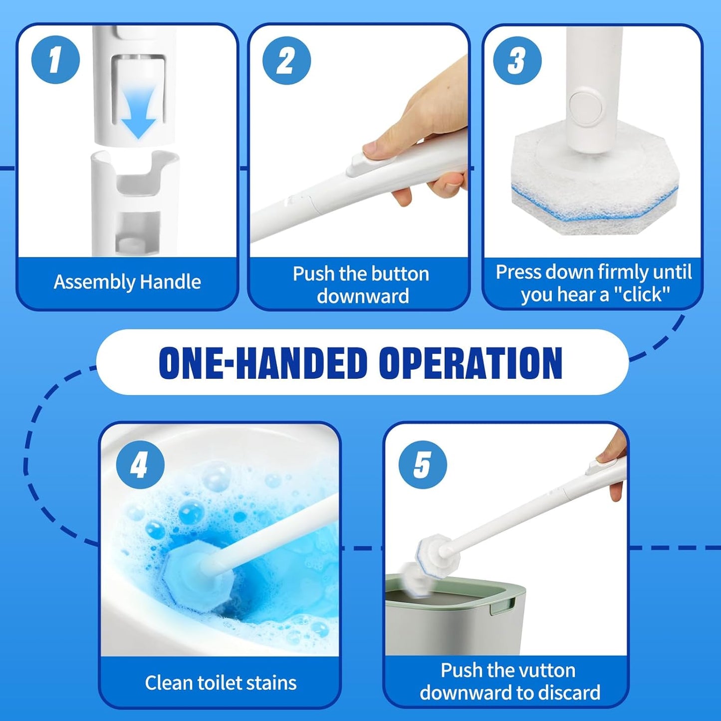 Disposable Toilet Brush and Holder Set, with 50 PCS Toilet Bowl Wand Refills for Clorox, Wall Mounted Disposable T-oilet Bowl Wand Kit, for Bathroom, Sink & Bathtub, Touchless T-oilet Cleaning System