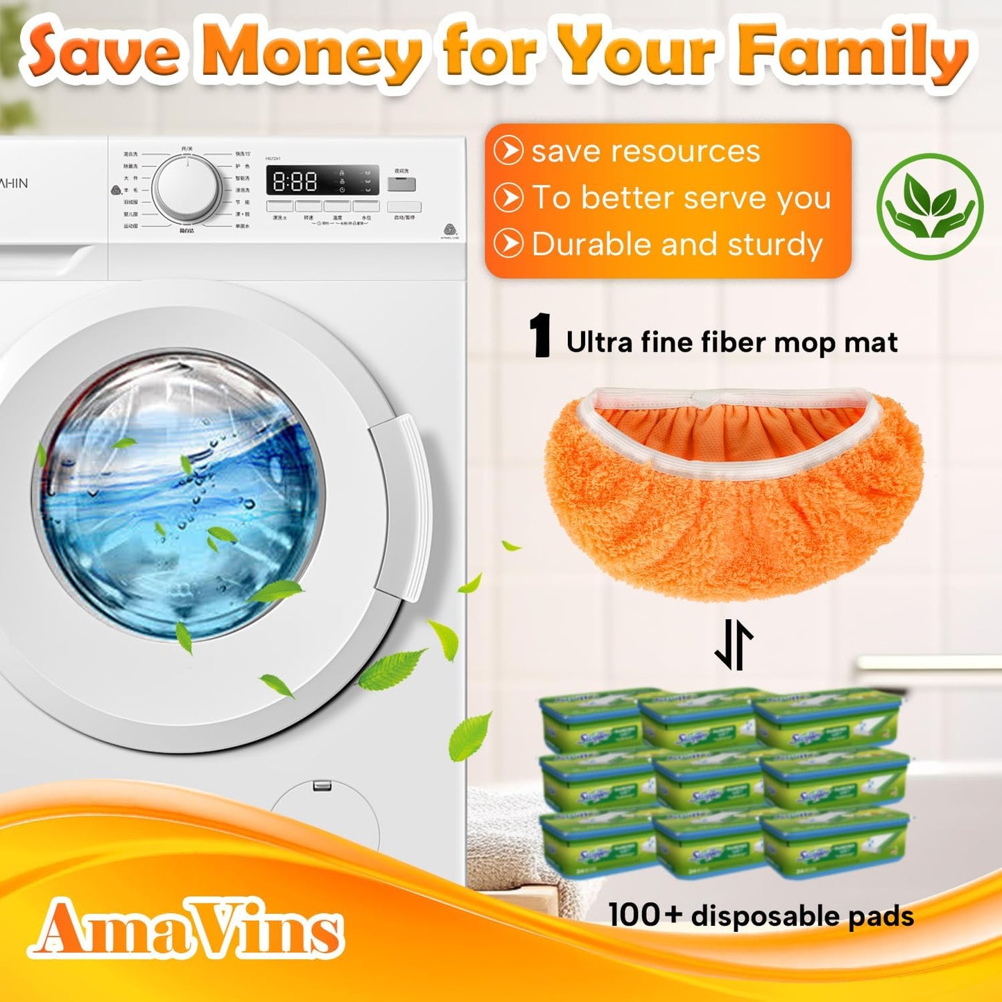 AmaVins 5 Pack Reusable Microfiber Mop Pads Compatible with Swiffer Sweeper Mop, Wet and Dry Flat mop Cover, Washable Mop Pads for Surface/Hardwood Floor Cleaning (Mop is Not Included)