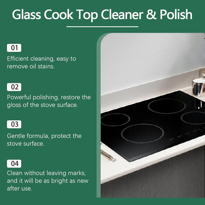 Glass Cooktop 3-in-1 Cleaner Kit, Removes Grease & Burnt-On Food, Safe for Gas, Induction, Electric Cooktops & Air Fryers, Stove Top Polish and Shine, Multi-purpose Cleanser (300g) (1)