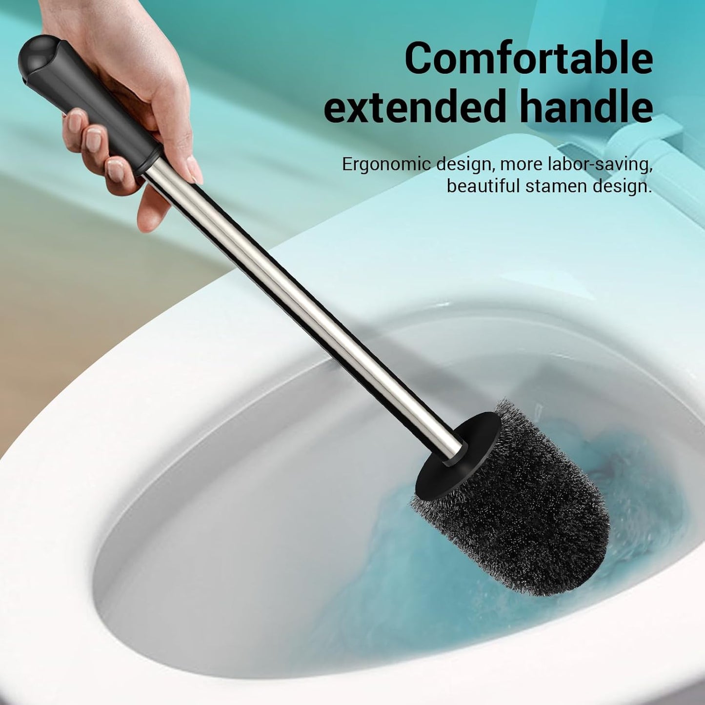 AONEZ Compact Toilet Brush & Holder, Stainless Steel Handle, Space Saving for Storage, Deep Cleaning, Drip-Proof, Easy to Assemble, Nylon Bristles, White & Grey