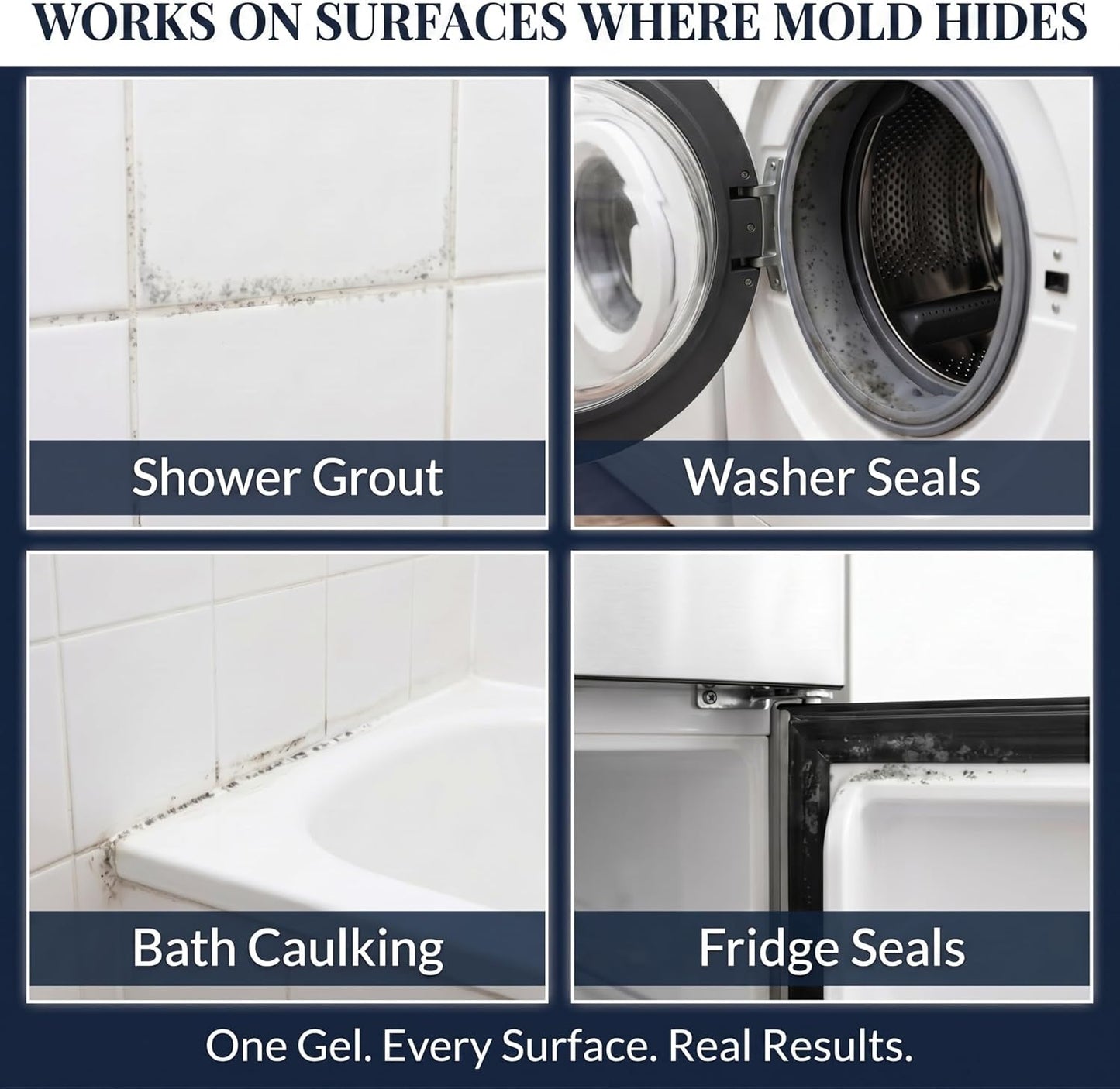 BUKKI Professional Mold Stain Remover Gel (7 FL OZ), Heavy Duty Thick Gel for Shower Grout, Front Load Washer Seals, Caulking, Bathrooms, Sinks and Tile