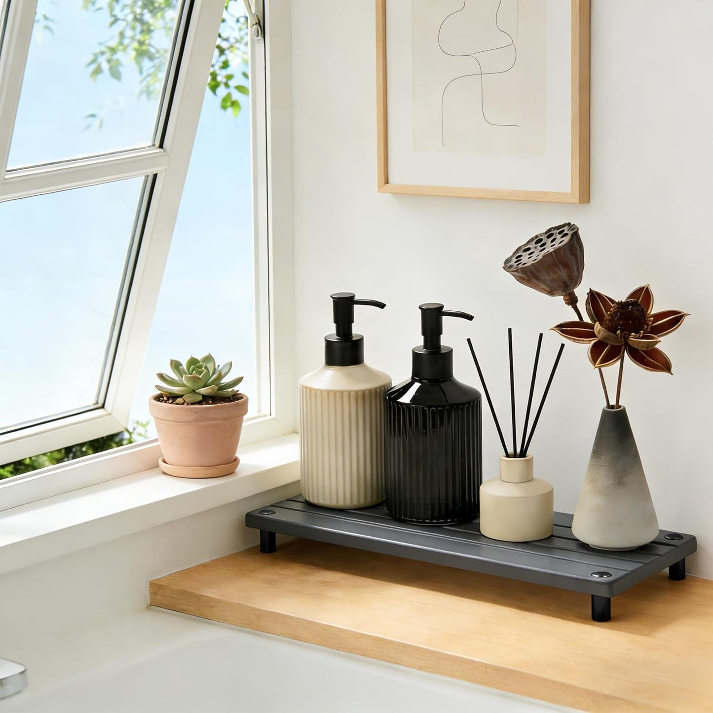 Instant Dry Sink Tray, Anti-Slip Stone Sink Caddy, Durable Kitchen Sink Organizer, Quick Dry Water Absorbing Stone Tray for Bathroom Counter, Stone Soap Tray -Dark Gray