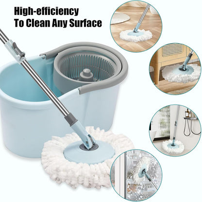 Spin Mop and Bucket with Wringer Set, 360° Spinning Mop Bucket System with 3 Microfiber Mop Replacement Heads, Adjustable Handle for Floor Cleaning (red)
