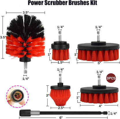 8 Pack Drill Brush Attachment Set,1/4in Power Scrubber Brush + Extend Long Rod, Power Cleaning Scrub Brush for Bathroom, Tub, Tile, Floor, Grout, Boat(White)