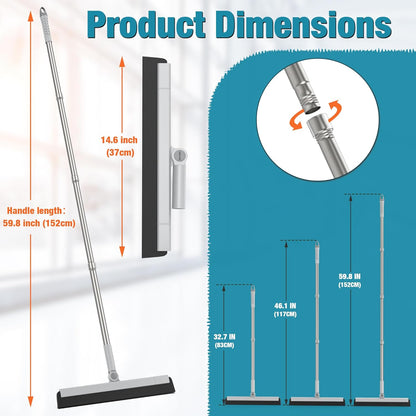 KOLLIEE Floor Squeegee Adjustable 59'' Long Handle Professional Floor Squeegee with Hook Water Squeegee Foam Blade for Concrete Floor Tile Pet Hair Floor Wiper