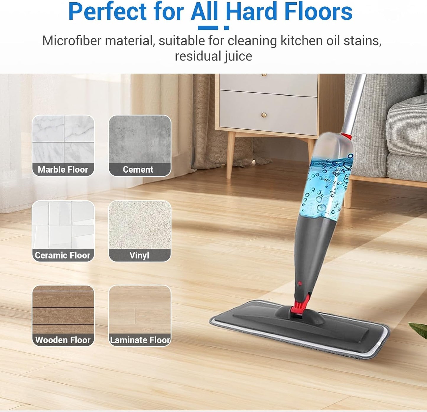 6Pcs Microfiber Mop Replacement Pads,Compatible with Wet/Dry Mop Floor Cleaning Pad Fit All Spray Mops,14.9 * 4.7’’ Size Spray Mop Pads Refills