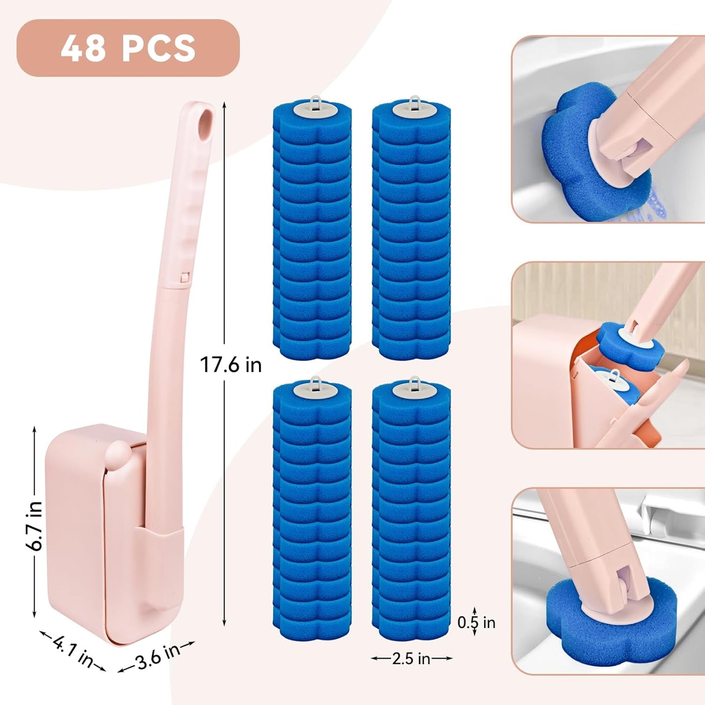 48 Count Disposable Toilet Brush Refill Pads, Disposable Toilet Bowl Wand Refills, Toilet Cleaning Refills, Toilet Scrubber Refills, Brush Head Replacement
