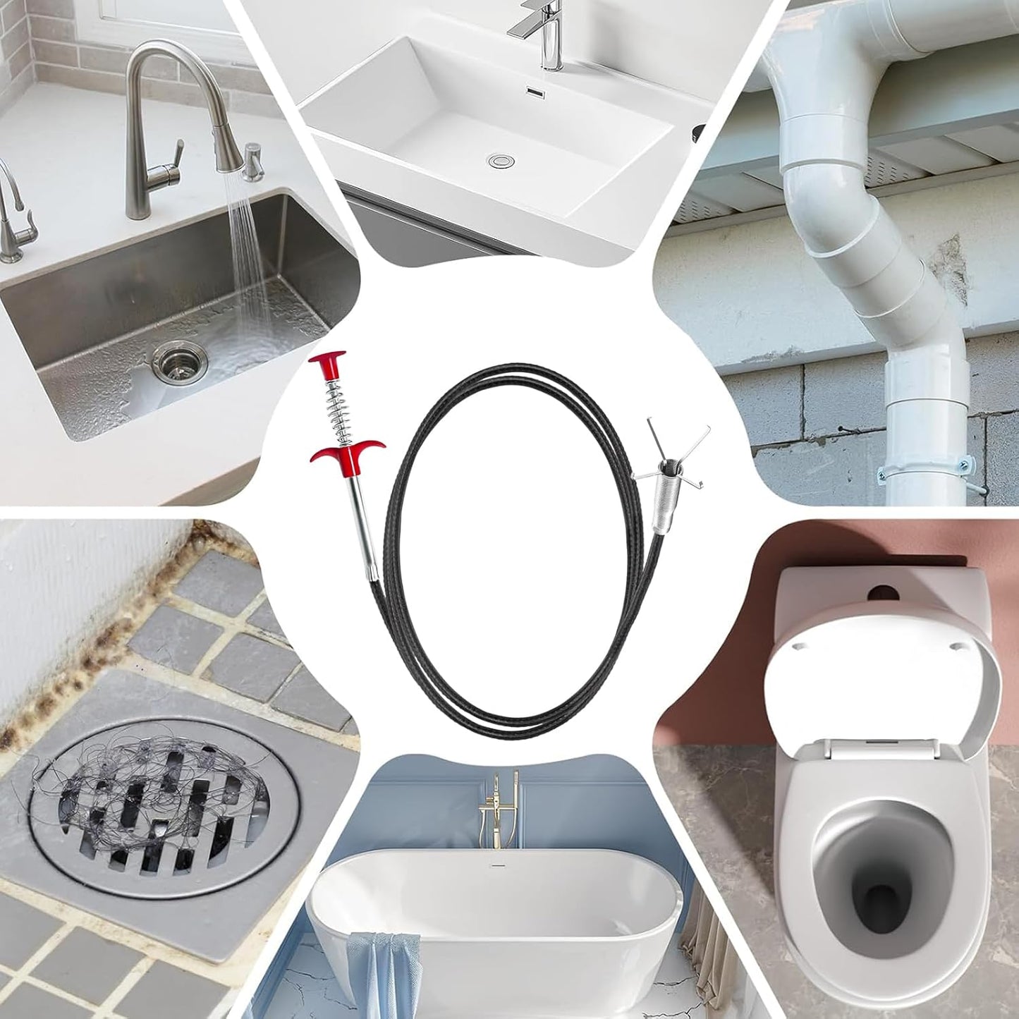 Drain Snake,61 Inch Hair Drain Clog Remover- Flexible Gutter Cleaning Tools for Home Sink, Bathroom Tub,Drain, Toilet, Tight Spaces