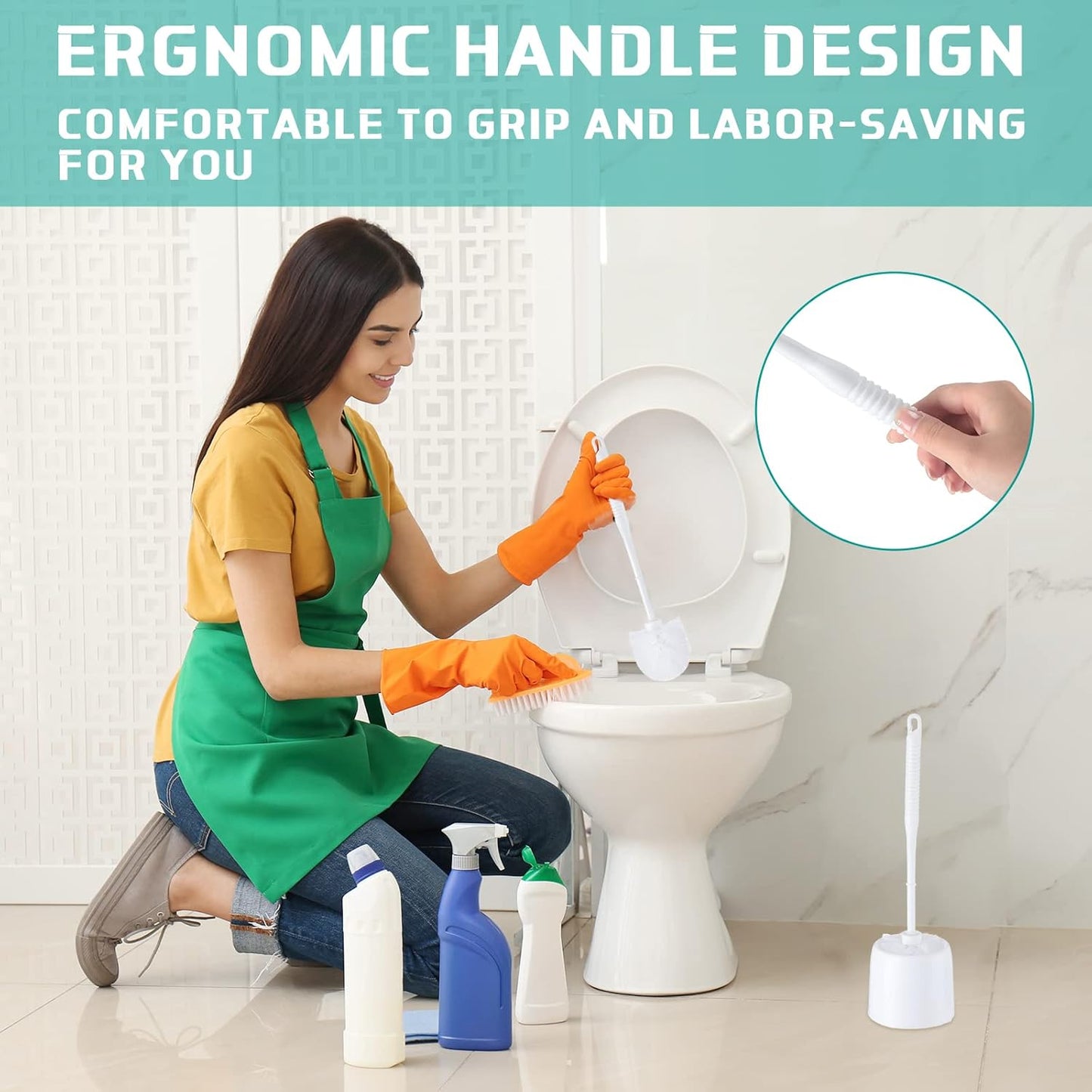 Roshtia 6 Sets Toilet Brush and Holder Set for Bathroom Cleaning Toilet Bowl Brush Scrubber with Caddy for Cleaning, 14.57 Height(Black)