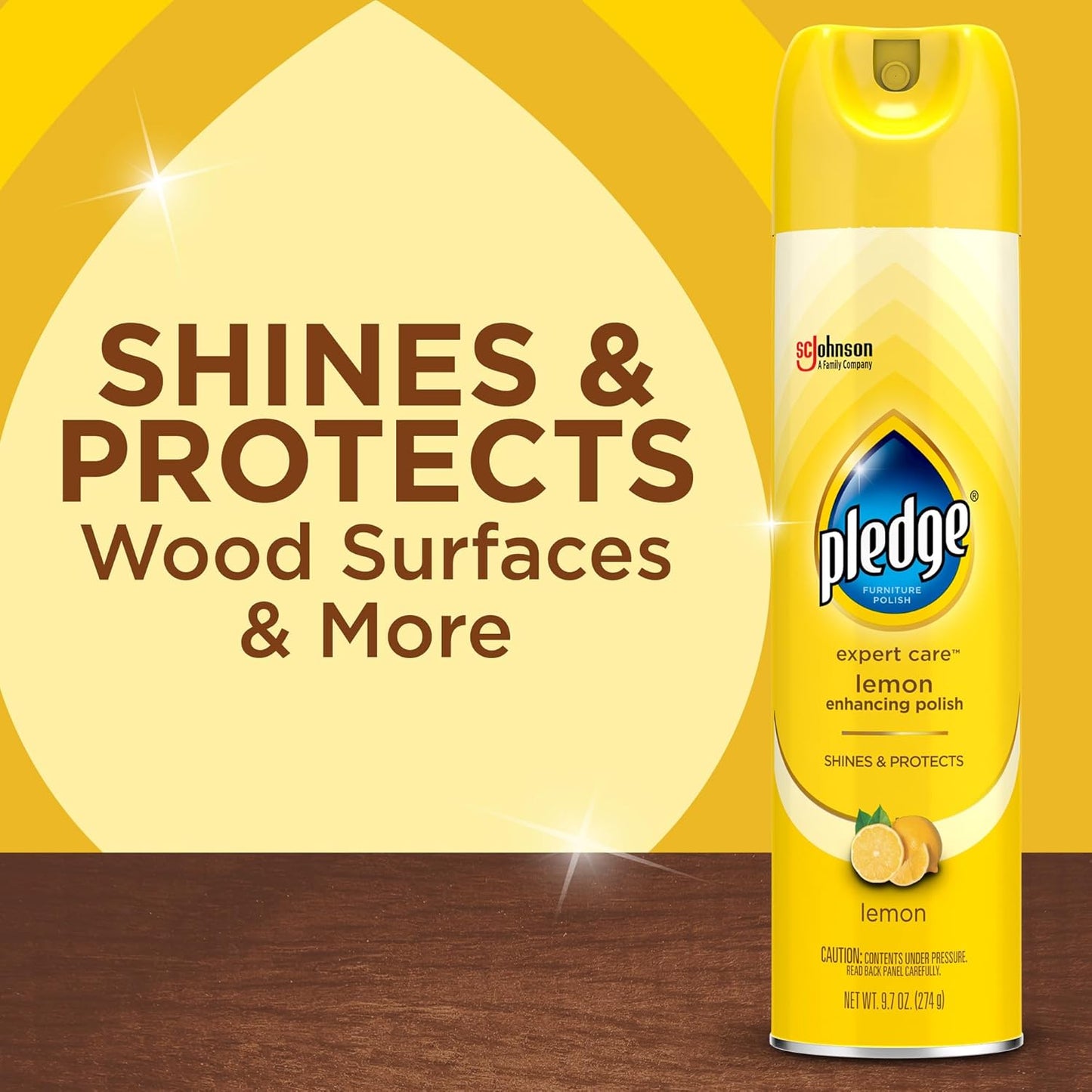 Pledge Enhancing Polish Spray, Wood Furniture & Stainless Steel Polish, Remove Dust and Fingerprints, Fast Shine and Protect, Prevent Scratches & Knicks - Lemon Scent, 9.7oz (Pack of 12)