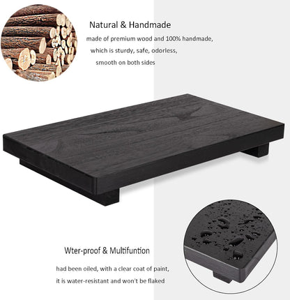 zoocatia Small Wood Tray Pedestal Stand Farmhouse Bathroom Decor Decorative Wooden Riser Kitchen Soap Dish Holder for Vanity, Counter, Sink, 9" x 5.9" - Black