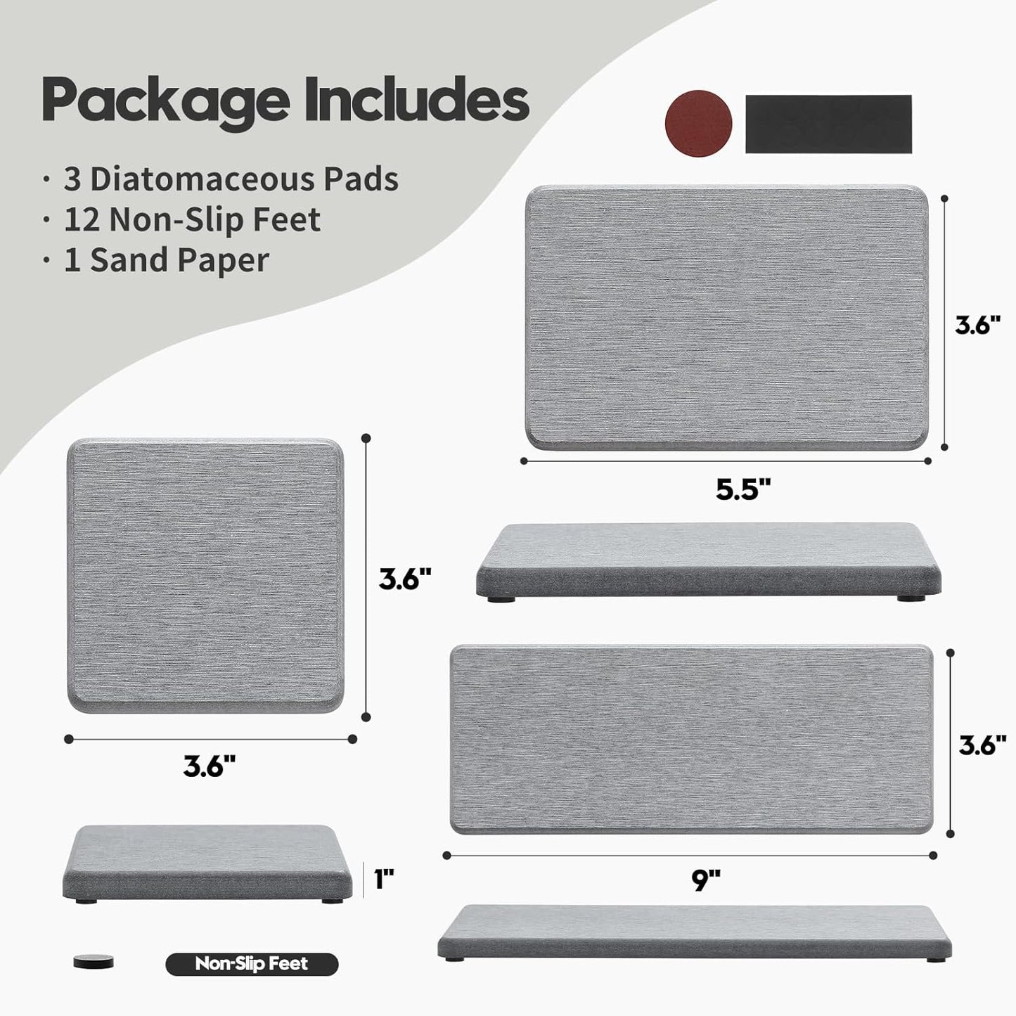 2PCS Water Absorbing Stone Drying Tray for Kitchen Counter & Bathroom Sink, Diatomite Faucet Splash Guard, Soap Dispenser Rack & Sponge Holder Caddy Organizer, Marble White (Printed Pattern), 9"x 3.5"