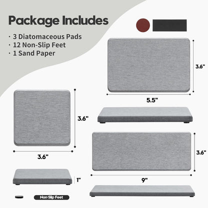 2PCS Water Absorbing Stone Drying Tray for Kitchen Counter & Bathroom Sink, Diatomite Faucet Splash Guard, Soap Dispenser Rack & Sponge Holder Caddy Organizer, Marble White (Printed Pattern), 9"x 3.5"