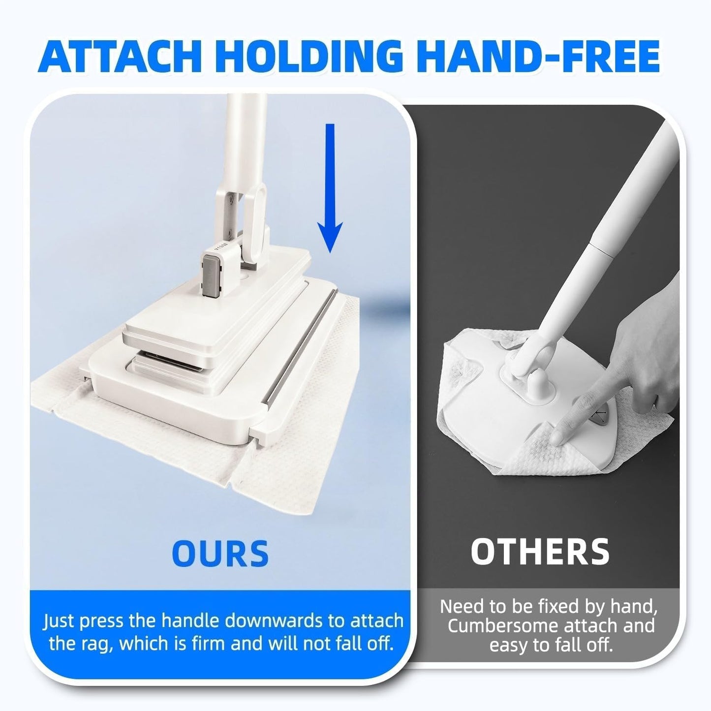 Snap-Grip Mini Mop with 39in Handle — INWEJIA Zero-Touch Gap Dust Cleaner & Locking Head, Disposable Lazy Mop Wet and Dry for Kitchen Bathroom Toilet Corners Window Wall Cleaning