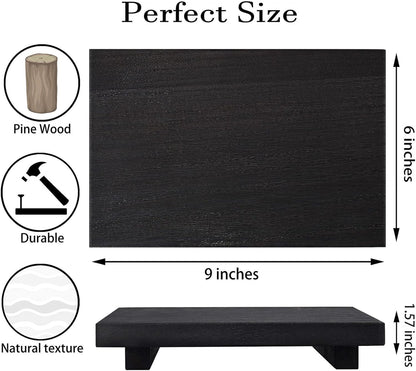 zoocatia Small Wood Tray Pedestal Stand Farmhouse Bathroom Decor Decorative Wooden Riser Kitchen Soap Dish Holder for Vanity, Counter, Sink, 9" x 5.9" - Black