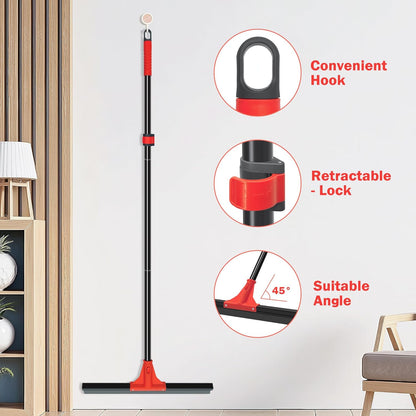 Floor Squeegee with 18'' Silicone Rubber Scraper Head and 58'' Long Adjustable Handle, Heavy Duty Shower Squeegees for Concrete Floor, on Multi-Surface Tile Glass Pool Garage Cleaning