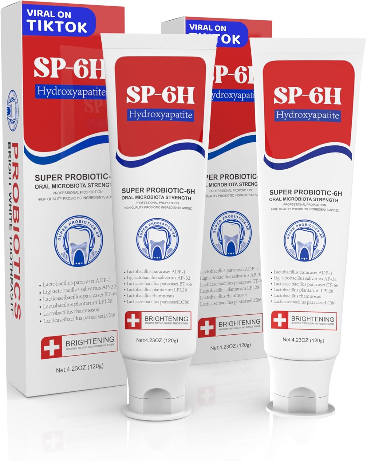 7.5% Nano Hydroxyapatite Toothpaste, SP-6 Probiotic Toothpaste, Helps Remineralize, Strengthens Enamel, Dentist-Formulated Whitening Toothpaste for Sensitive Teeth, Fluoride-Free, 4.23 oz 2Pack