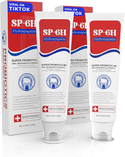 7.5% Nano Hydroxyapatite Toothpaste, SP-6 Probiotic Toothpaste, Helps Remineralize, Strengthens Enamel, Dentist-Formulated Whitening Toothpaste for Sensitive Teeth, Fluoride-Free, 4.23 oz 2Pack