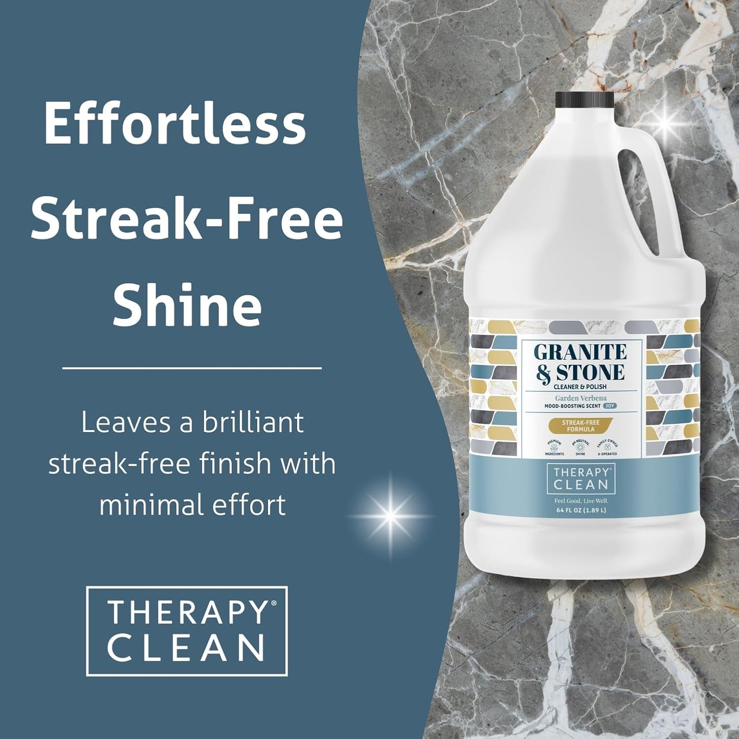 Therapy Granite Cleaner Kit with Microfiber - Daily Countertop Cleaner for Stone, Granite, Marble, Soapstone, Quartz, Quartzite, Slate, Headstone, Limestone, Corian, Laminate, and Tile