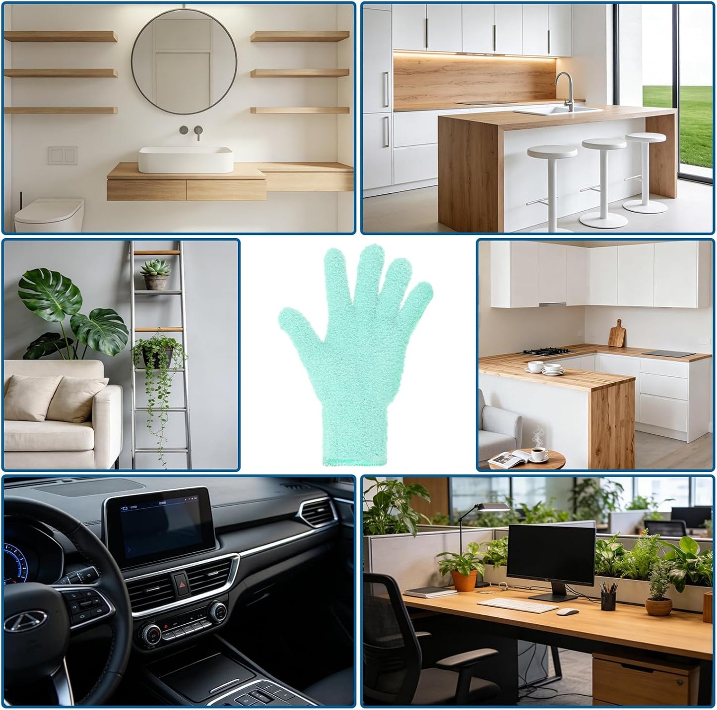 Nogeqi 2 PCS Microfiber Gloves for Plants, Reusable Dusting Gloves, Washable Microfiber Dusting Mitt for Plants Cars House Furniture Blinds Kitchen Small Objects Cleaning (Mint Green, Royal Blue)