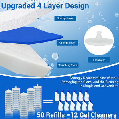 Sagry 50 Counts Disposable Toilet Bowl Wand Refills, 5X Cleaning Power Toilet Cleaner Refill Pads, Deep Cleaning, No Falling Apart, Fresh Fragrance, Compatible with Most Toilet Brushes