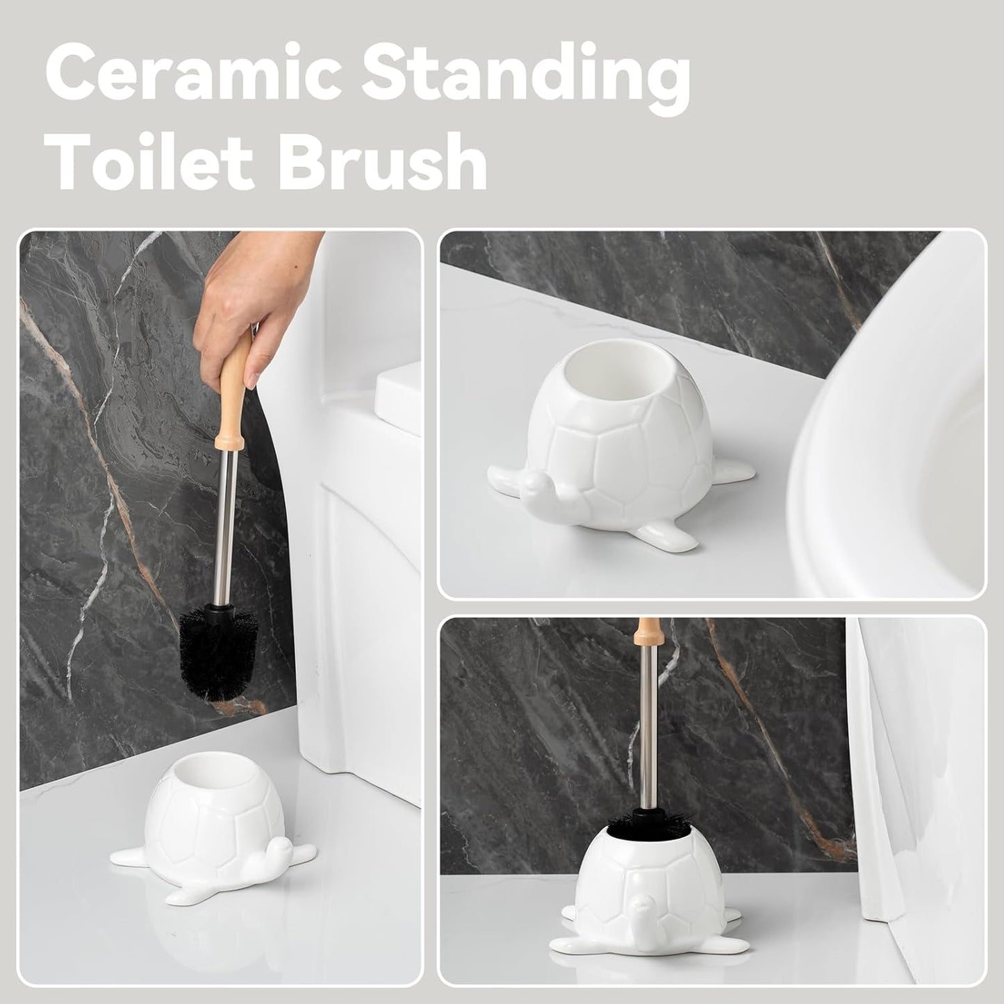 Turtle Base Toilet Brush Set - Gold Ceramic Toilet Scrubber Brush 7.5” Bowl Cleaner with Ergonomic Handle, Mini Cute Bathroom Cleaning Brush - Bathroom Decor