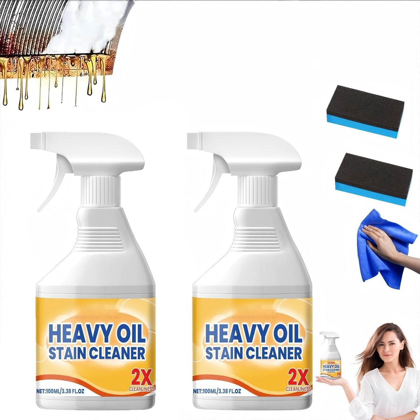 Wanban 2pc Heavy Duty Degreaser Cleaner Spray - Kitchen Heavy Oil Clean for Stubborn Oil Stains, All-Purpose Cleaner & Kitchen Degreaser for Tough Surfaces