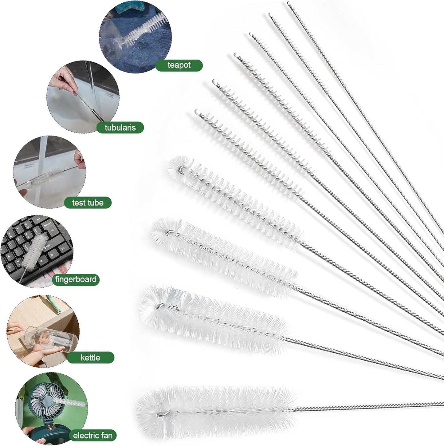 CiaraQ Bottle Cleaning Brushes, 8 Inch Nylon Tube Brush Set, Cleaner for Narrow Neck Bottles Cups with Hook, Set of 10pcs