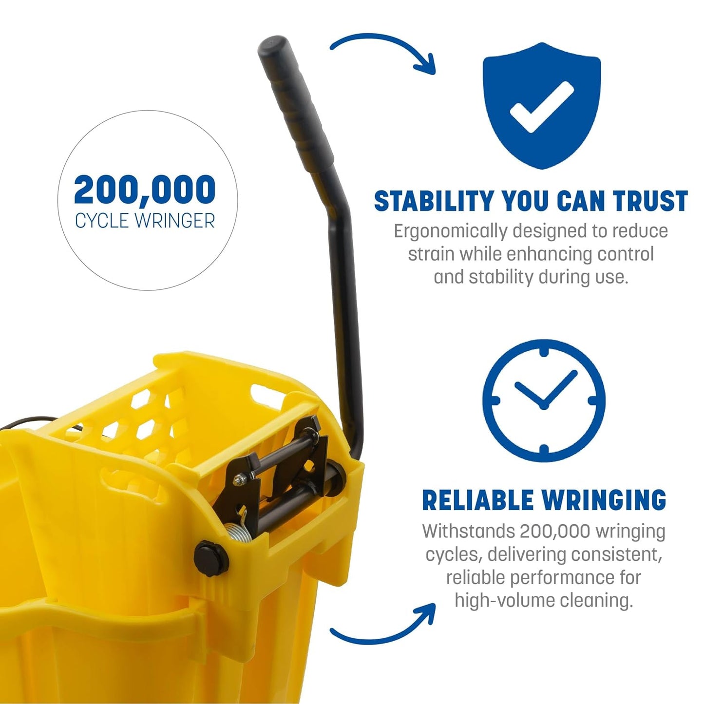 Carlisle FoodService Products Omnifit Mop Bucket with Side Press Wringer and Soiled Water Insert for Floor Cleaning, Kitchens, Restaurants, And Janitorial Use, Polypropylene (Pp), 35 Quarts, Yellow