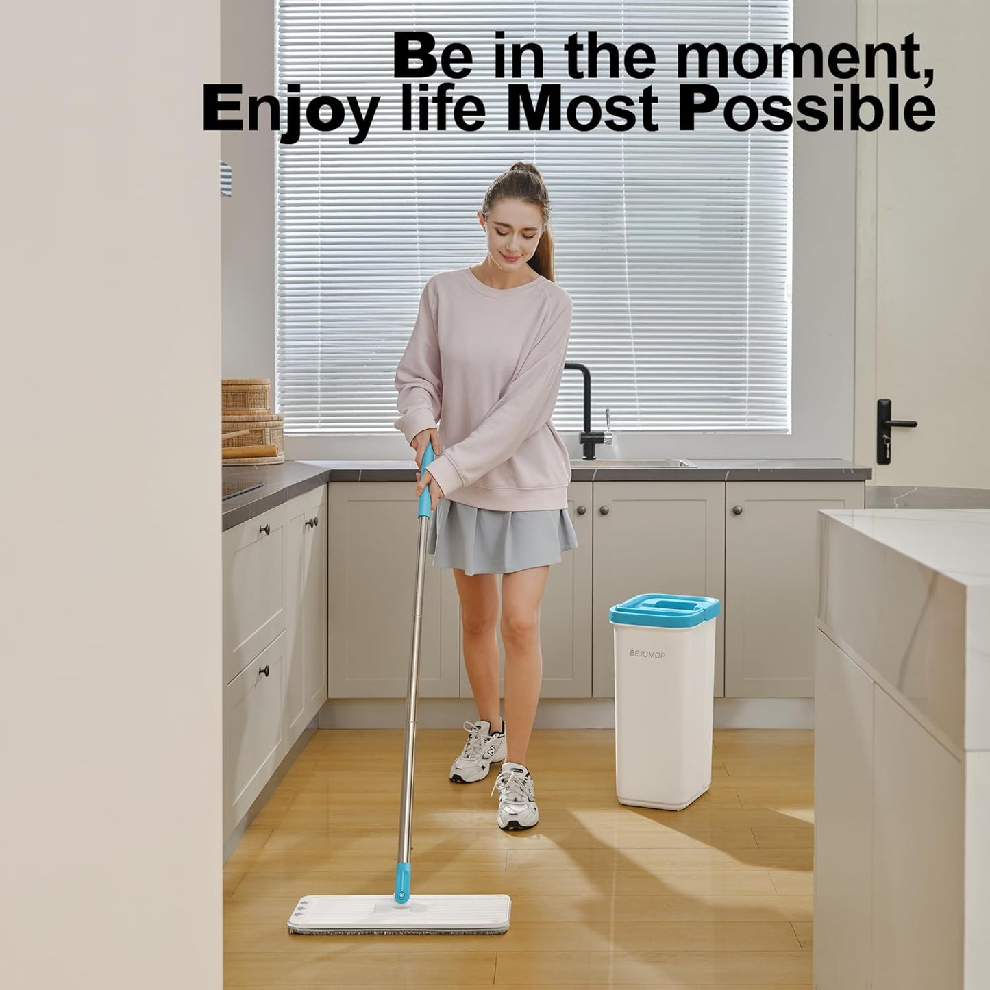 Mop and Bucket Set, Mops for Floor Cleaning with Long Handle, Squeeze Flat Mop and Bucket System, Dry & Wet Dust Mop for Household Floor Cleaning with 5 Microfiber Mops, Slate Blue