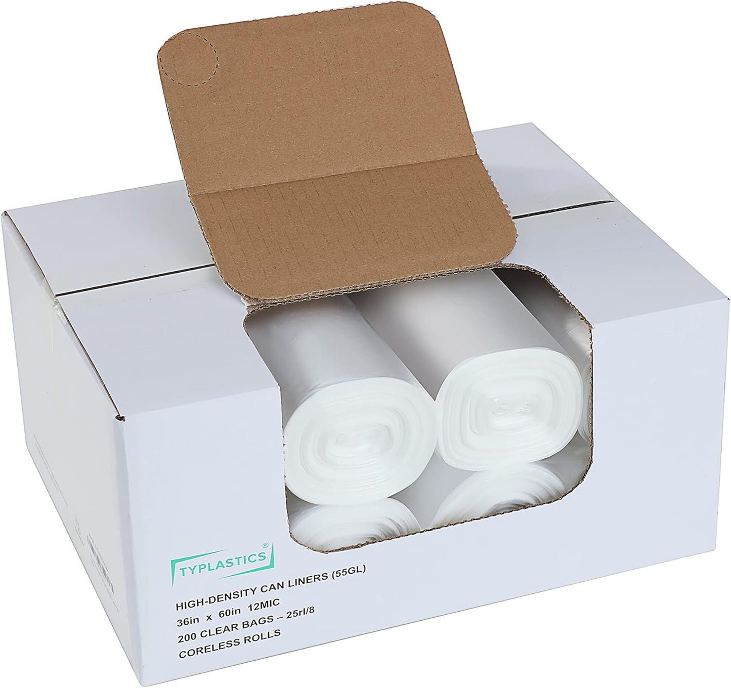 TYPLASTICS 40-45 Gallon Clear Trash Can Liners - 40" x 48" – High Density Garbage Bags - Case of 250 – Multipurpose for Office, Outdoor, Recycling, Industrial and Commercial