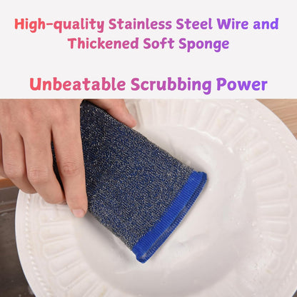 Kitchen Dish Sponges Steel Scrubbers - 6 Pack Black Non Scratch Heavy Duty Scrub Sponges，Reusable Multipurpose Metal Cleans for Washing Dishes，Pots and Pans，Household Cleaning，Bathroom