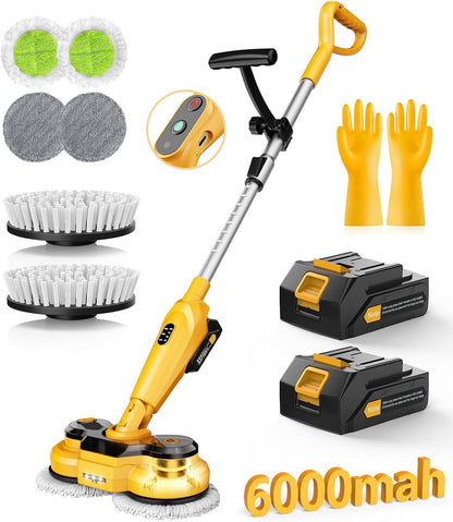 qimedo 6000mAh Battery Cordless Electric Mop M3 Pro, 800RPM Electric Power Scrubber & Mops for Floor Cleaning, Automatic Spin Mops with Smart Display,Rotating Mop with LED Light & Water Spray