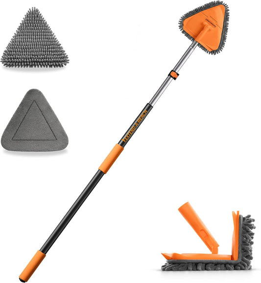 30 Foot High Reach Duster Kit with 5-24 ft Extension Pole // High Ceiling Dusting and Window Cleaning Kit with Telescopic Pole // Baseboard and Wall Washer Mop, Squeegee, Fan Blade & Cobweb Dusters