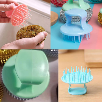 6 Pack Stainless Steel Scrubber Handle Attachment Universal Steel Wool Srubber Handle Grips for Stainless Steel Scourer Metal Wire Scrubbing Sponges Scouring Pads Plastic Nylon Dish Scrubbers