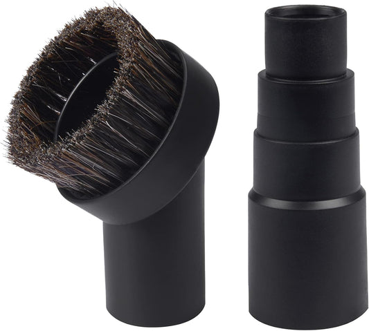 25mm Long Horse Hair with Universal Connector for 25mm/1", 32mm/1-1/4, 35mm/1-3/8 Hose, 1.25 Inch Small Round Dust Suction Brush Vacuum Brush Attachment Soft Bristle Cleaner Replacement with Adapter