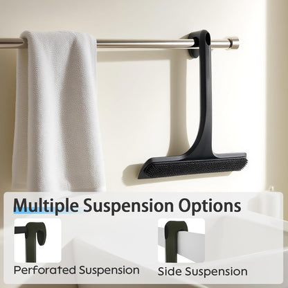 16.7“- 59.5" Long Handle Window Squeegee with Extension Pole, 12.4" Wide Metal Shower Squeegee for Glass Doors, 2-in-1 Squeegee for Home Window Cleaning, Tile Wall, Car (Silver)