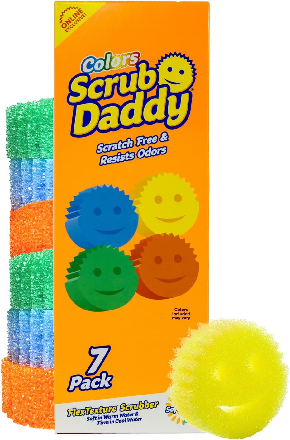 Scrub Daddy Colors Kitchen Sponges - Scratch-Free Dishwashing Sponges & Sponge for Kitchen Sink, Bathroom & Household Cleaning - BPA-Free Polymer Foam (3 Count)