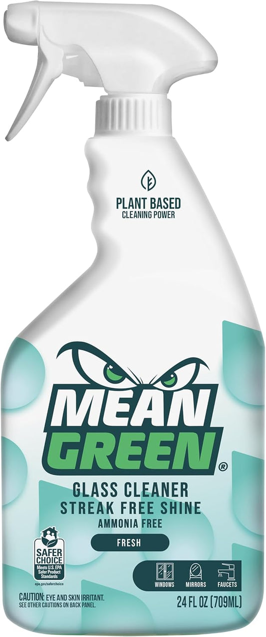 Mean Green Glass Cleaner Spray, Fresh Scent, 24 oz – Streak-Free Shine, Ammonia-Free, Windows, Mirrors, Glass & Chrome Surfaces