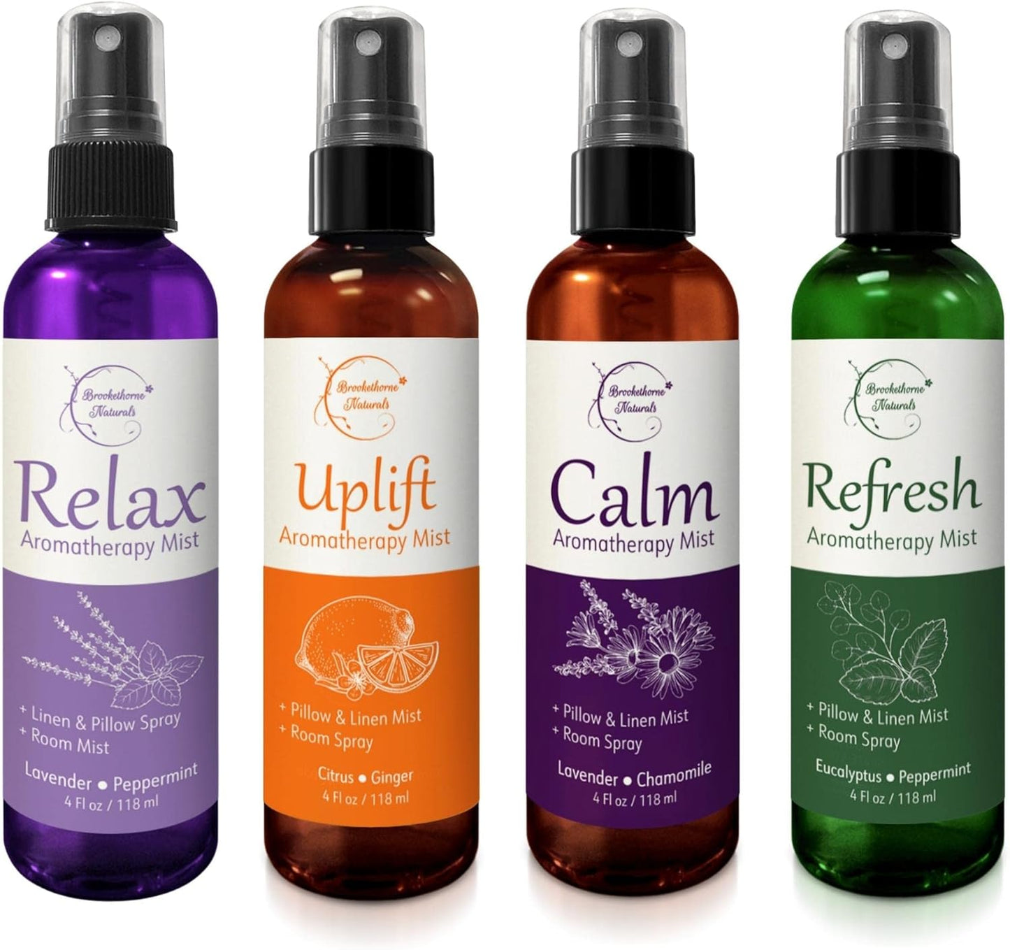 Refresh Aromatherapy Room Spray & Pillow Mist. Peppermint & Eucalyptus Essential Oil Spray, Linen Mist, Natural Car Air Freshener Bathroom Freshener & Closet Deodorizer by Brookethorne Naturals