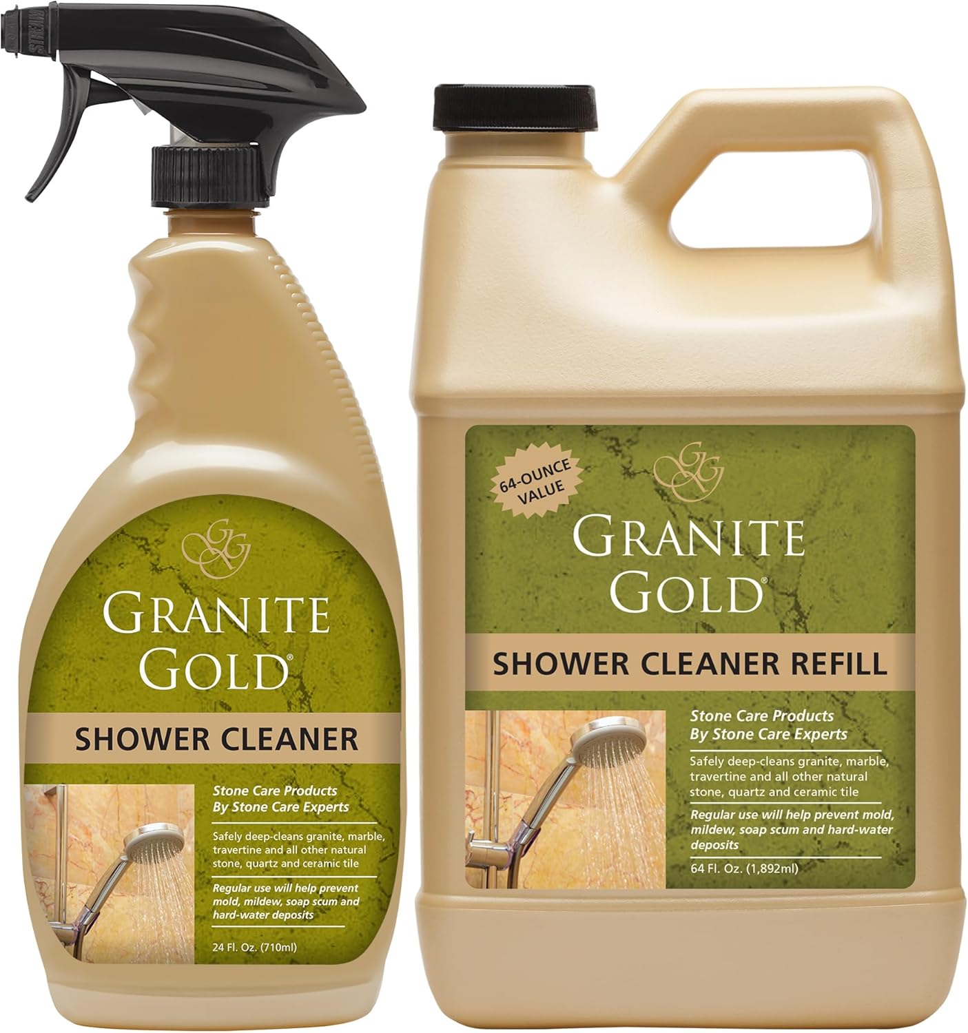 Granite Gold Shower Cleaner Spray for Quartz, Granite, Marble, Ceramic, and Other Stone Tub Surfaces, Made in the USA, 24 Ounces, Gold