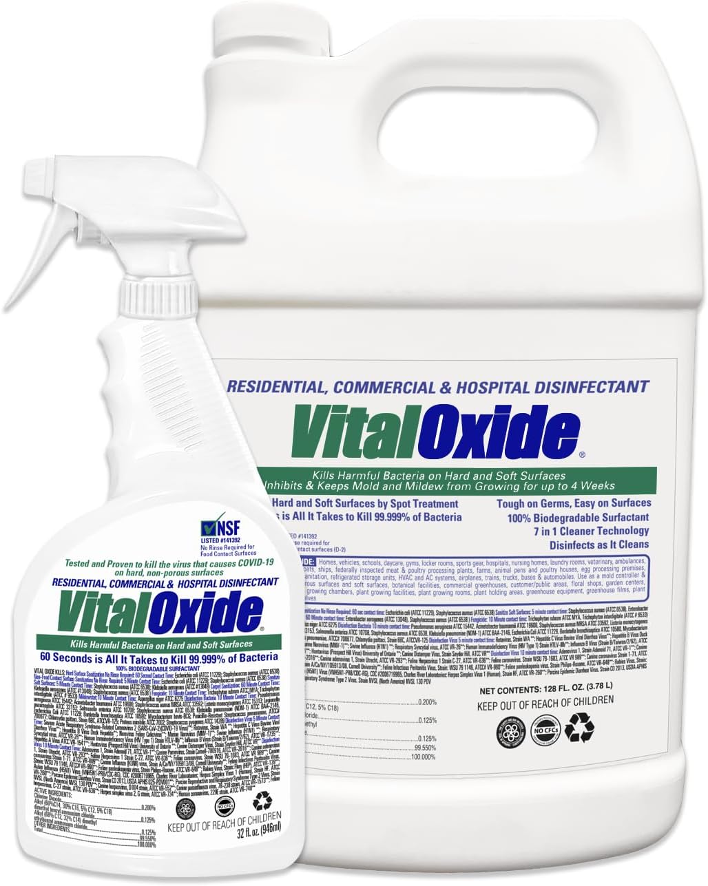 Vital Oxide Disinfectant, Deodorizer, Cleaner, Food-Contact Sanitizer, Virucide –(EPA registration #82972-1) – Kills Mold & Mildew, Eliminates Odors – 32 oz