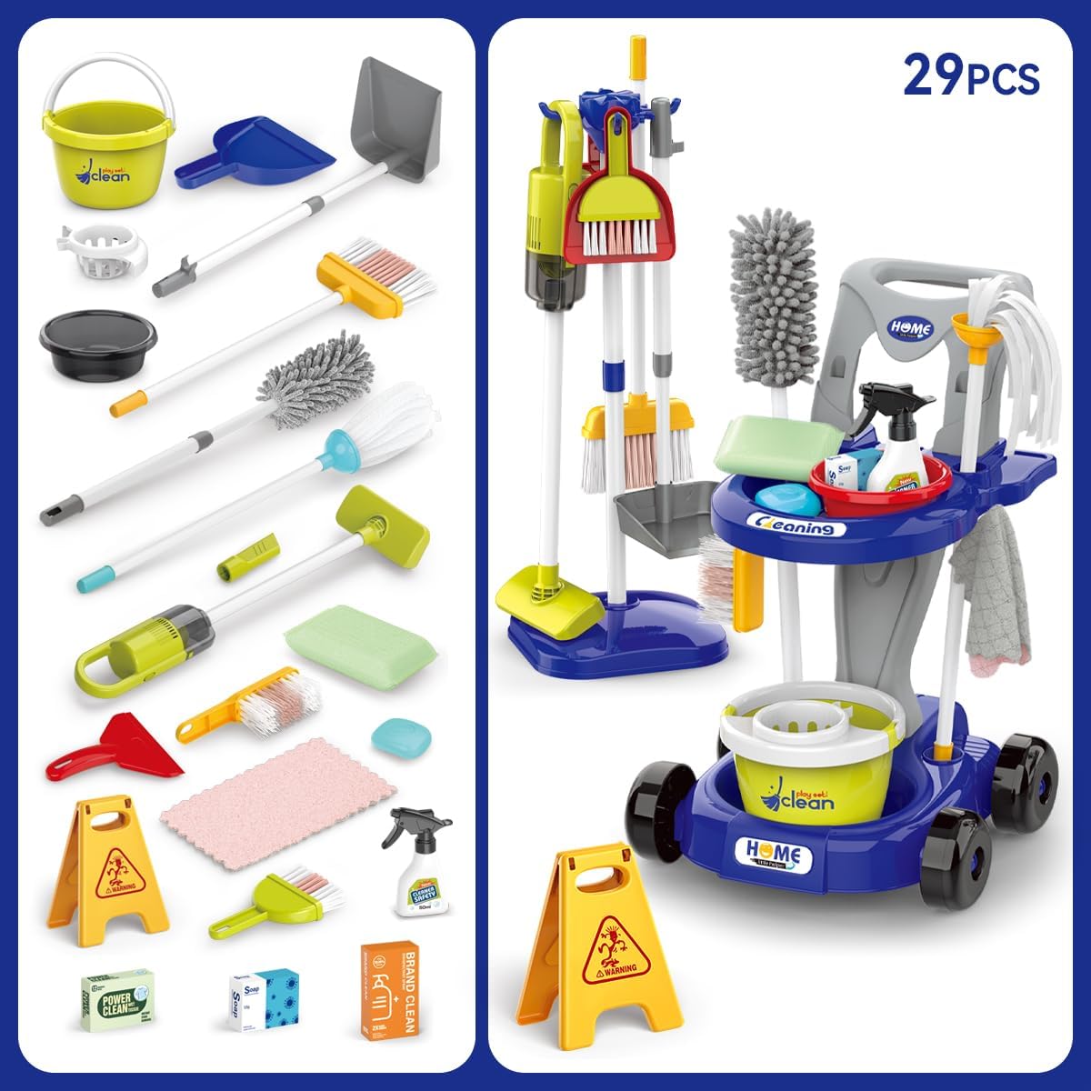 Toddler Cleaning Set，Kids Cleaning Toy Set，New 29-Piece Detachable Kids Cleaning Set for Toddlers - Pretend Play Educational Cleaning Carts (red)