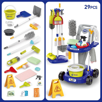 Toddler Cleaning Set，Kids Cleaning Toy Set，New 29-Piece Detachable Kids Cleaning Set for Toddlers - Pretend Play Educational Cleaning Carts (red)