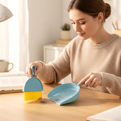 9pcs mini Broom and Dustpan Set Small Broom and Dustpan Set with Handle Portable Desktop Sweep Tools mini dustpans and Brush Sets for Car Interior,Cleaning Tools,Sofa3 Colors
