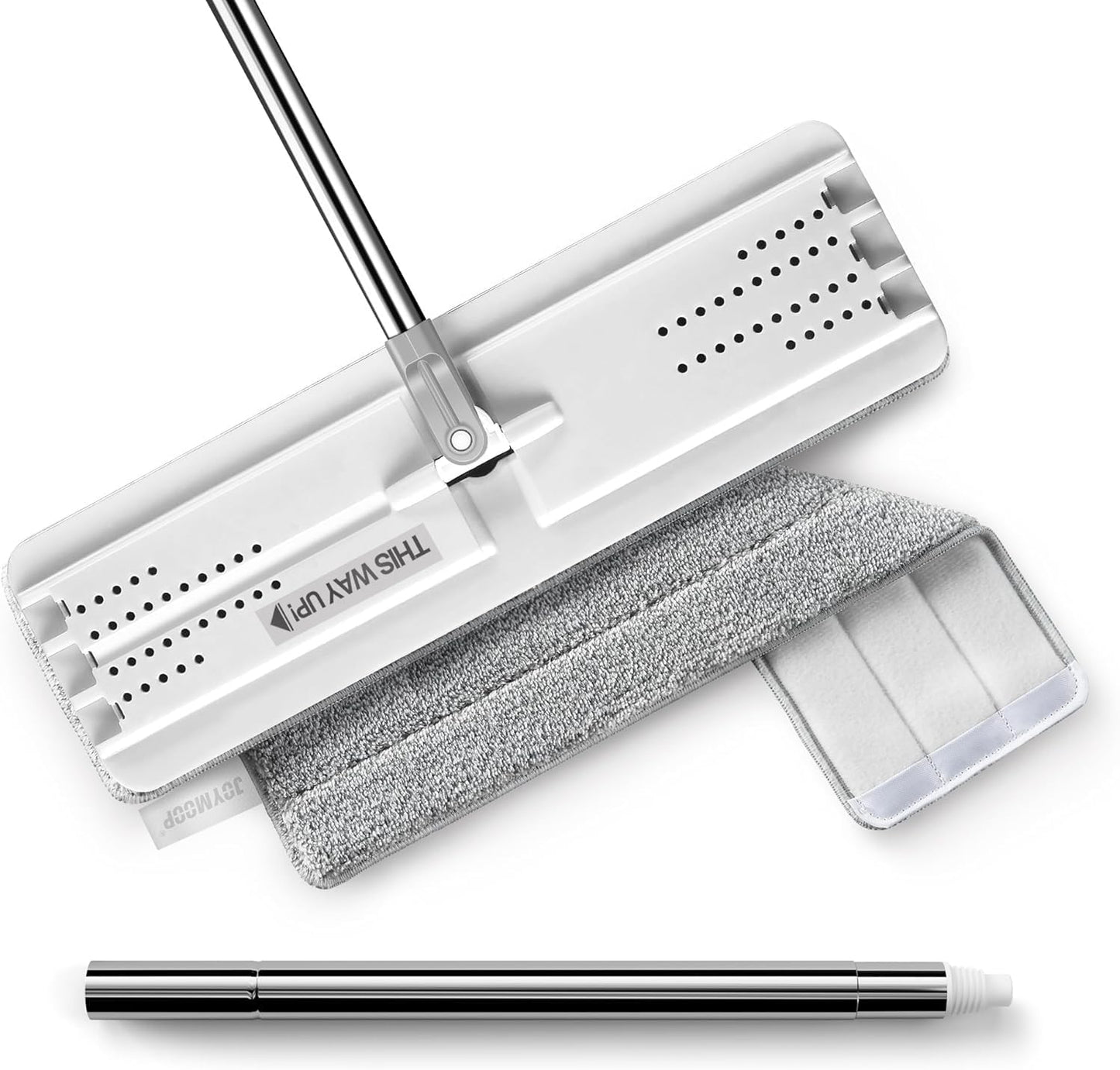 JOYMOOP Flat Mops, Microfiber Mop for Floor Cleaning and Wall Cleaner, 50" Mop Handle with Flexible 13" Flat Head with a Microfiber Mop Pad - White